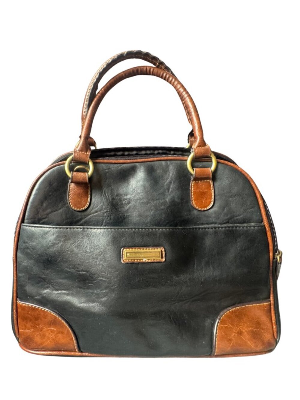 Croft & Barrow‎ Leather Black Cognac Purse Cellphone Storage Sectional Zippers
